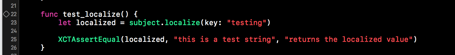 An example of a test using plain XCTest