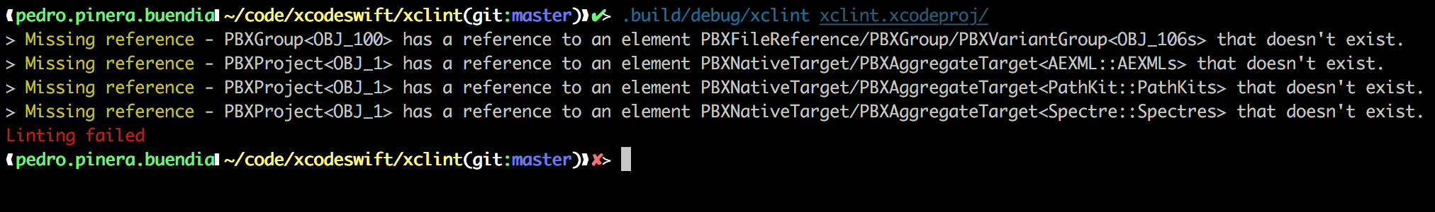 xclint output when there are warnings